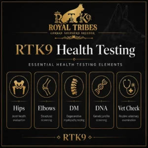 German Shepherd health testing infographic for hips elbows DM and DNA