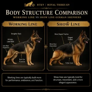 Body structure difference between working line and show line German Shepherd