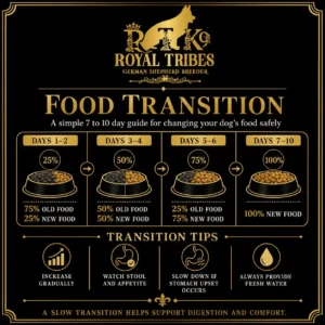 German Shepherd puppy food transition schedule over 10 days