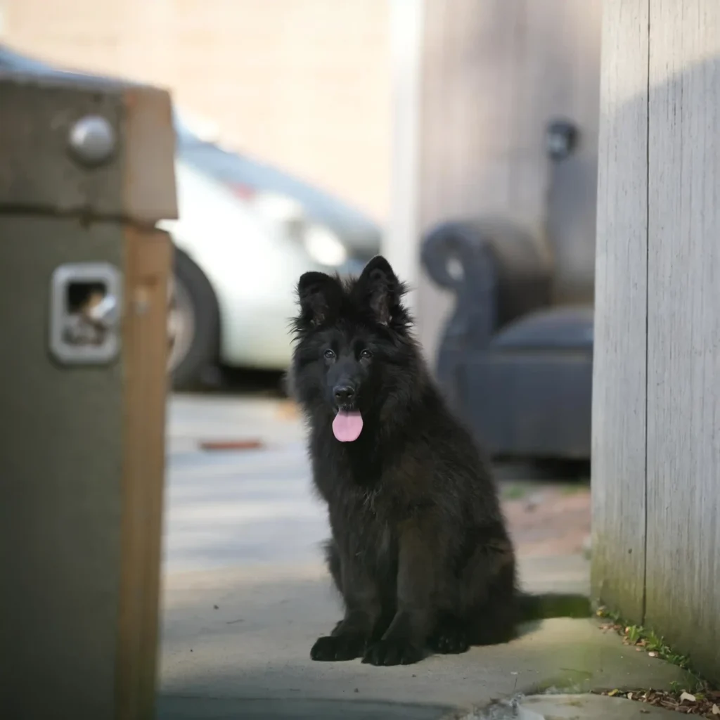 Foogy RTK9 Team ( Male ) Full Black Long Coat German Shepherd Puppy standing portrait 04 by Royal Tribes K9